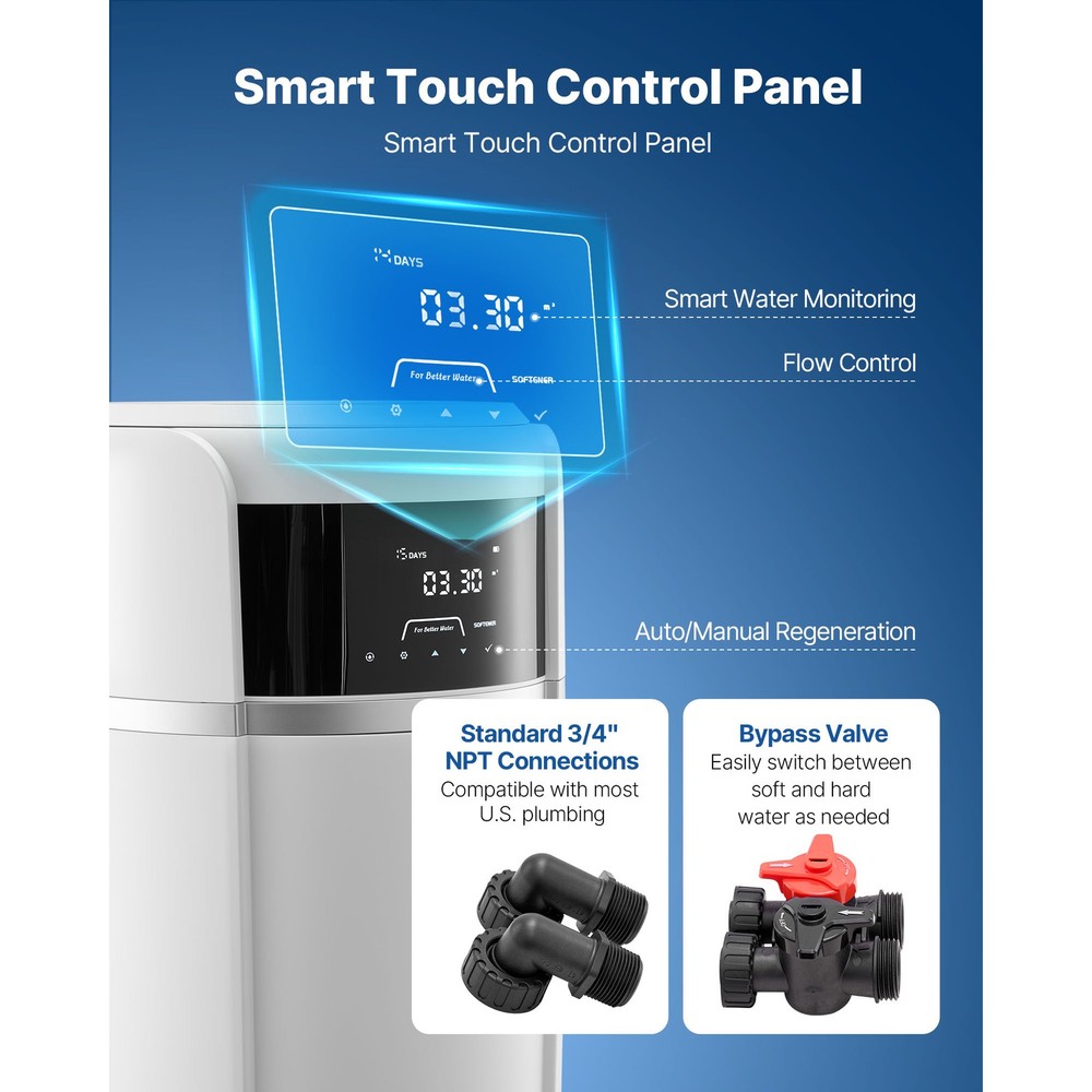 Uimoso Whole House Water Softener System 32000 Grains and Touch Control Panel