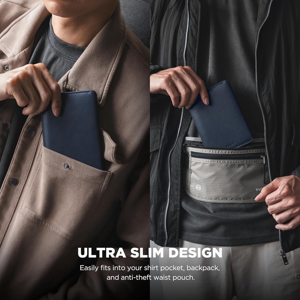 VULKIT Slim Minimalist Passport Wallet RFID Blocking, Dark Navy