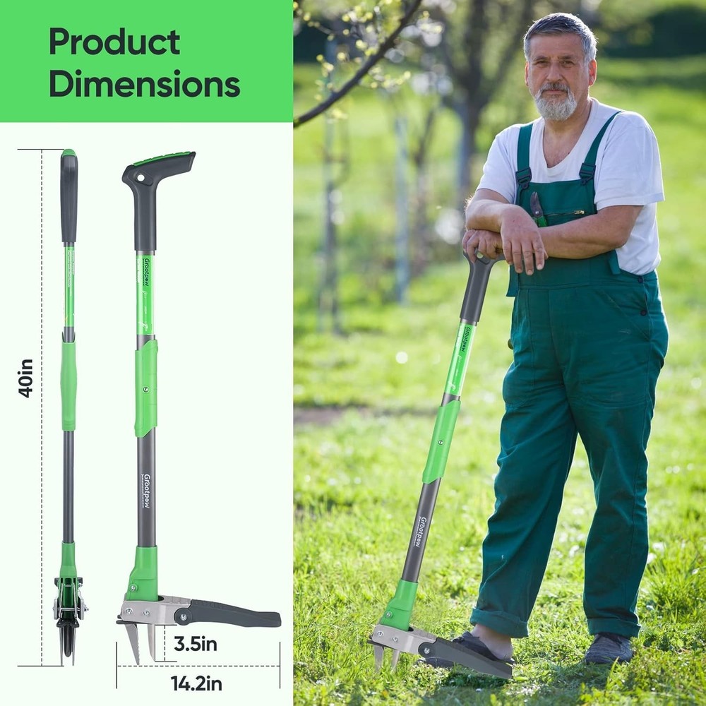 WP5 Heavy Duty Weed Puller Tool, Stand Up Dandelion Weeder with 40" Handle, 3 Cl