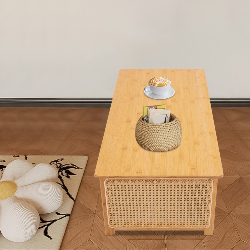 Floor Table Foldable Bamboo Low Table Imitation Rattan Table Tea Ceremony Table