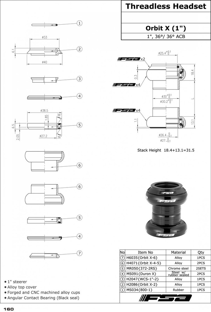 FSA Orbit X 1" Threadless 1 Inch Headset , Silver