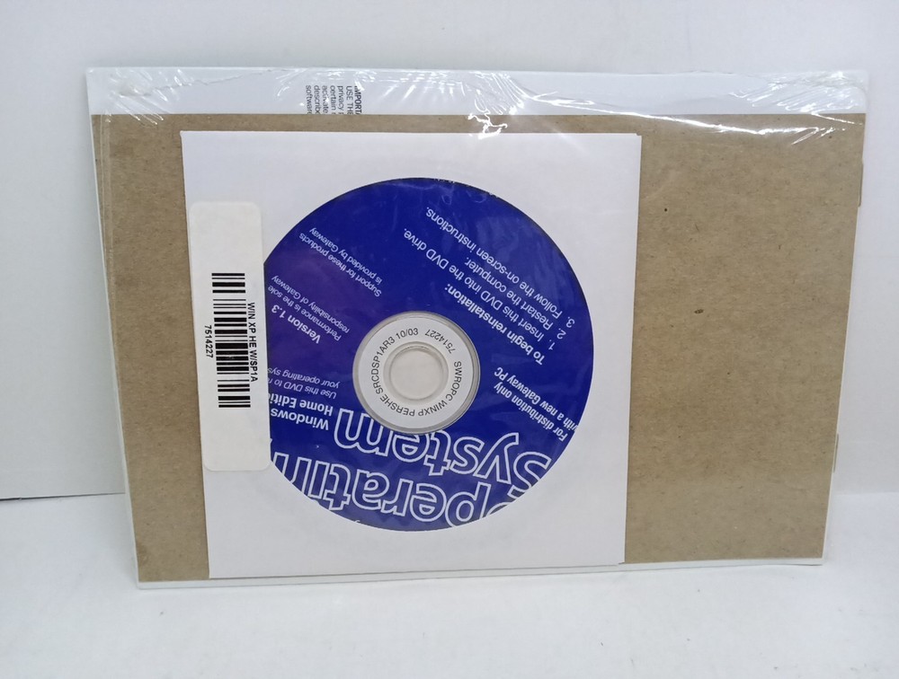 Microsoft Windows XP Home Edition Version 2002 Gateway PC Only Disc