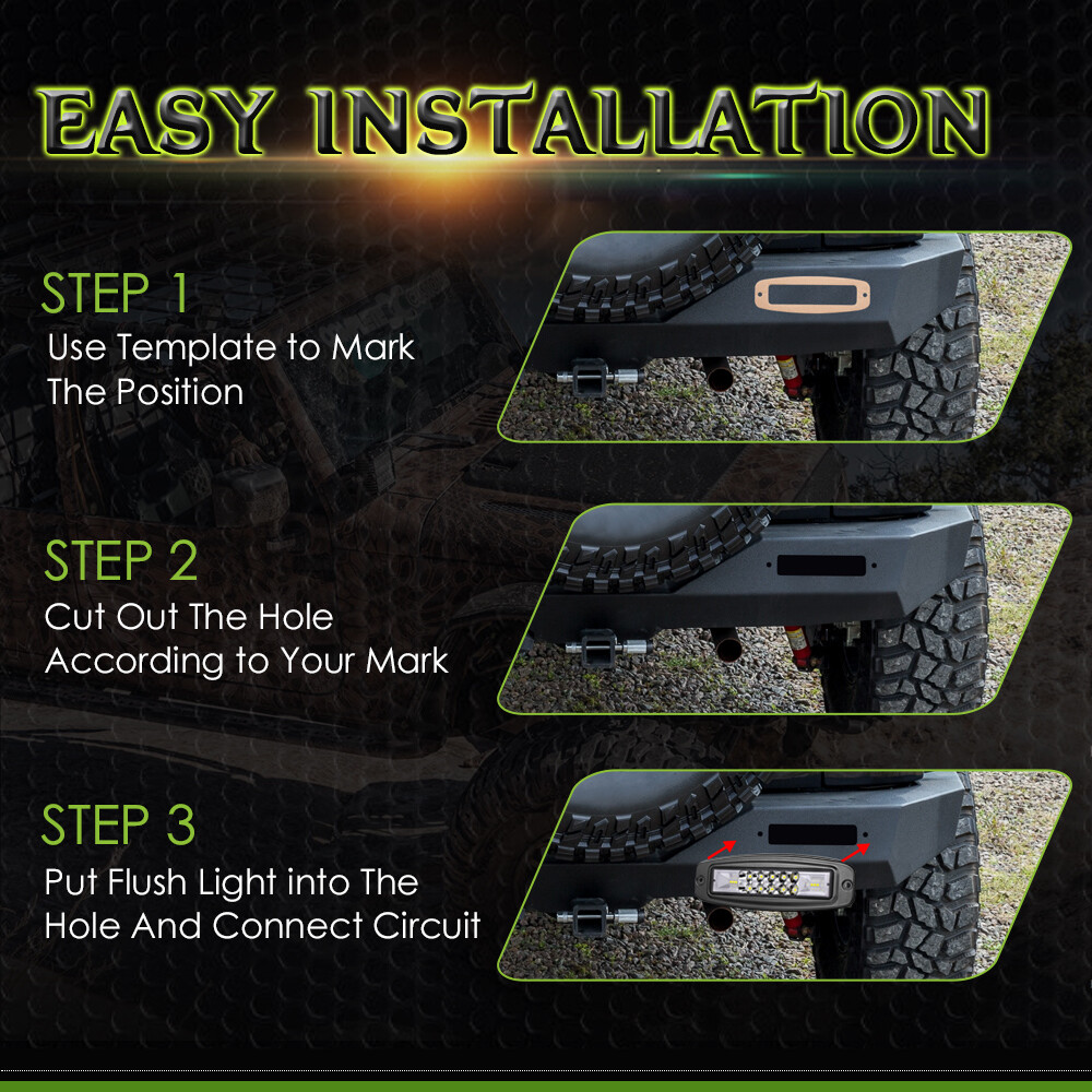 2X 7" Flush Mount LED Pods Work Light Bar Combo Driving Reverse Off Road UTV 12V