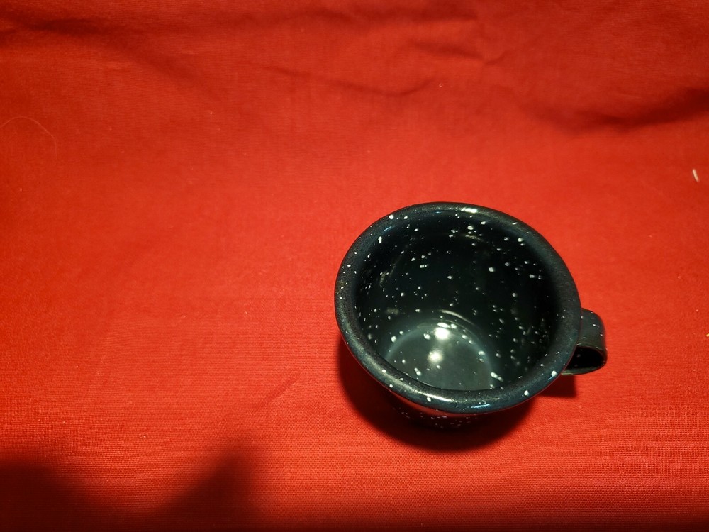 1.75" Tall Blue Speckled Enamel Cup