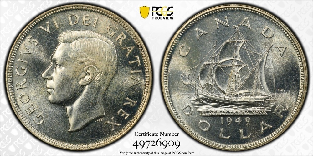 1949 Canada Silver DOLLAR PCGS PL65 Gold Shield