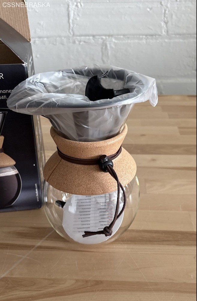 Bodum Pour Over Coffee Maker with a permanent filter.