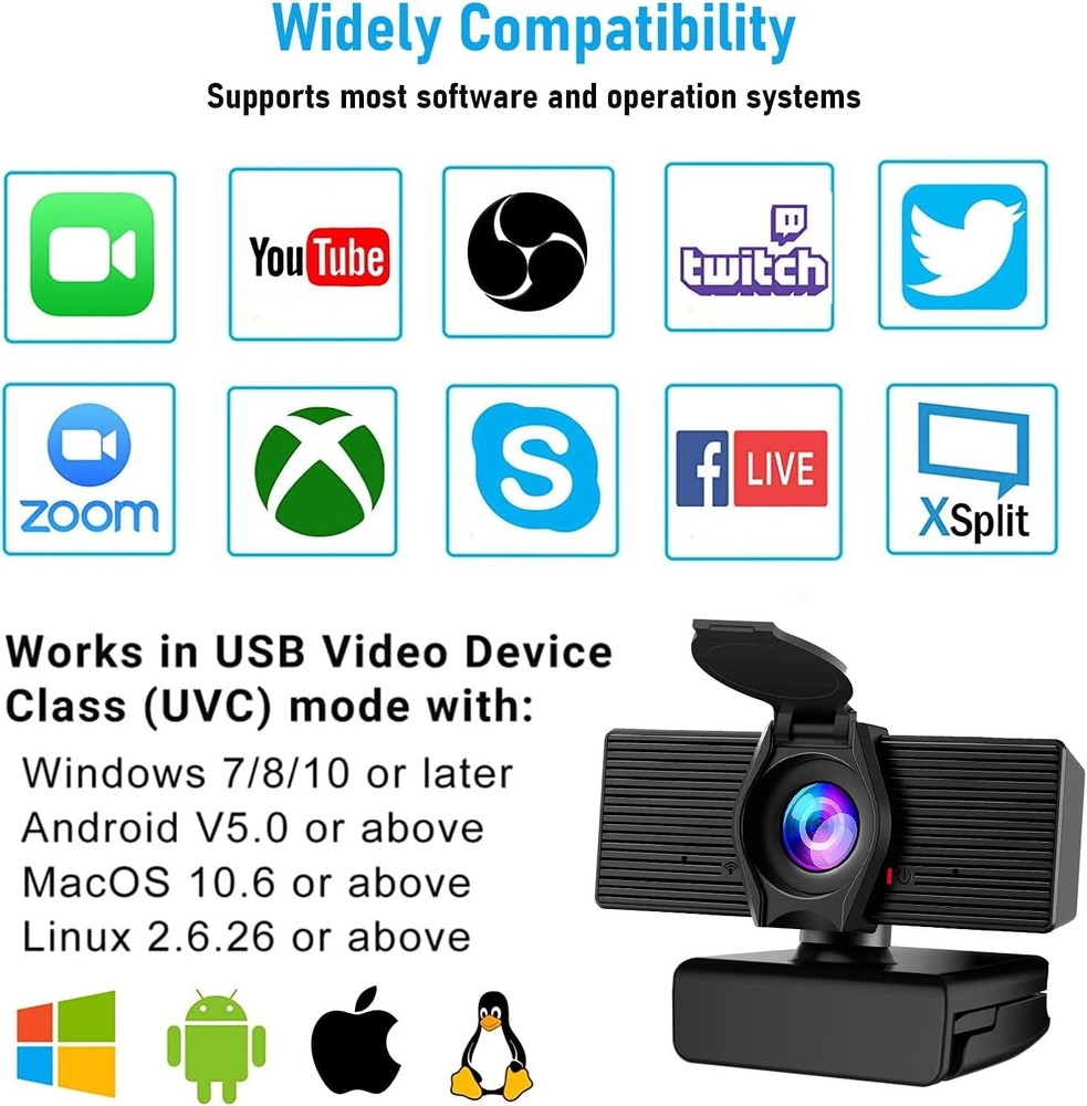 Webcam with Microphone & Privacy Cover, 1080P HD Web Computer Camera, USB Plu...