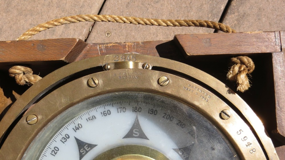 Early Vintage E.S. Ritchie Nautical Gimbal Directional Compass Solid Brass BOX