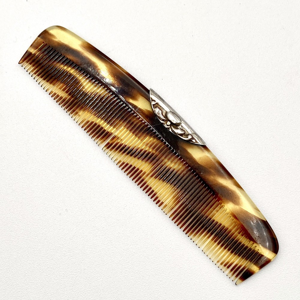 H. Hooijkaas Netherlands 900 Silver Figural Case & Plastic Tortoiseshell Comb