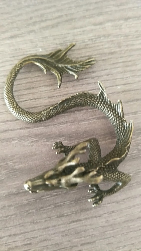 Solid Brass Vintage Dragon Small Statue Tea Pet Lucky Gift Ornament