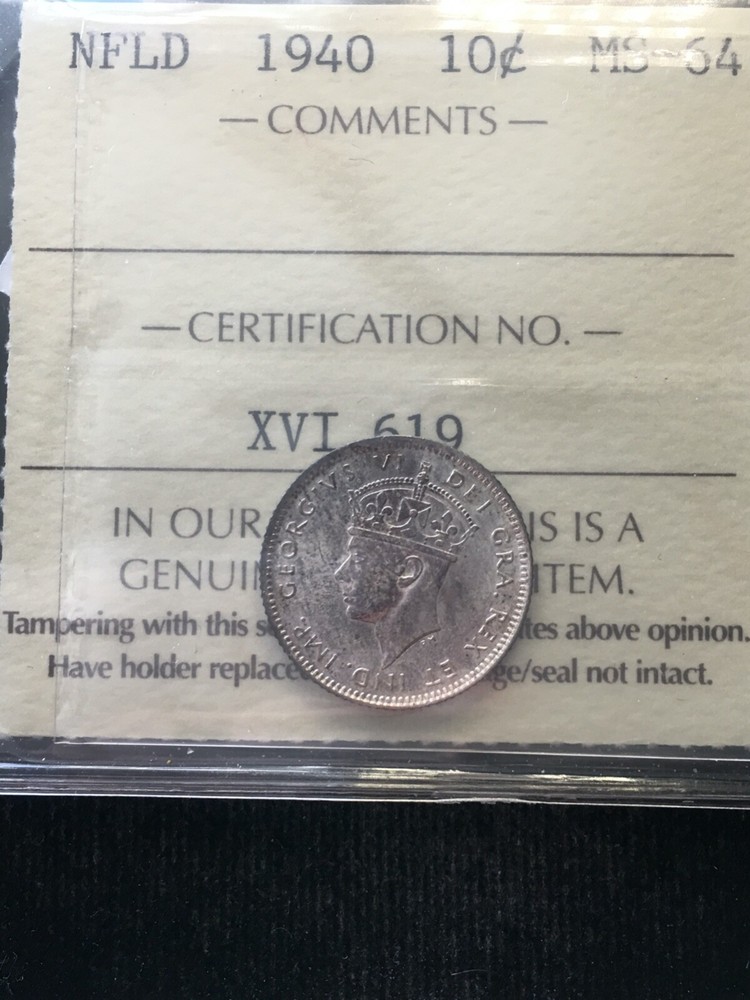 1940 ICCS Graded Newfoundland, ¢10 Ten Cent, **MS-64**