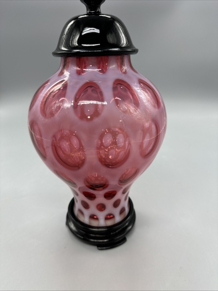 FENTON CRANBERRY COIN DOT 11” GINGER JAR - LIMITED EDITION NUMBERED