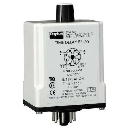 Dayton 24En77 Single Function Time Delay Relay, Octal, Interval, 1 Functions