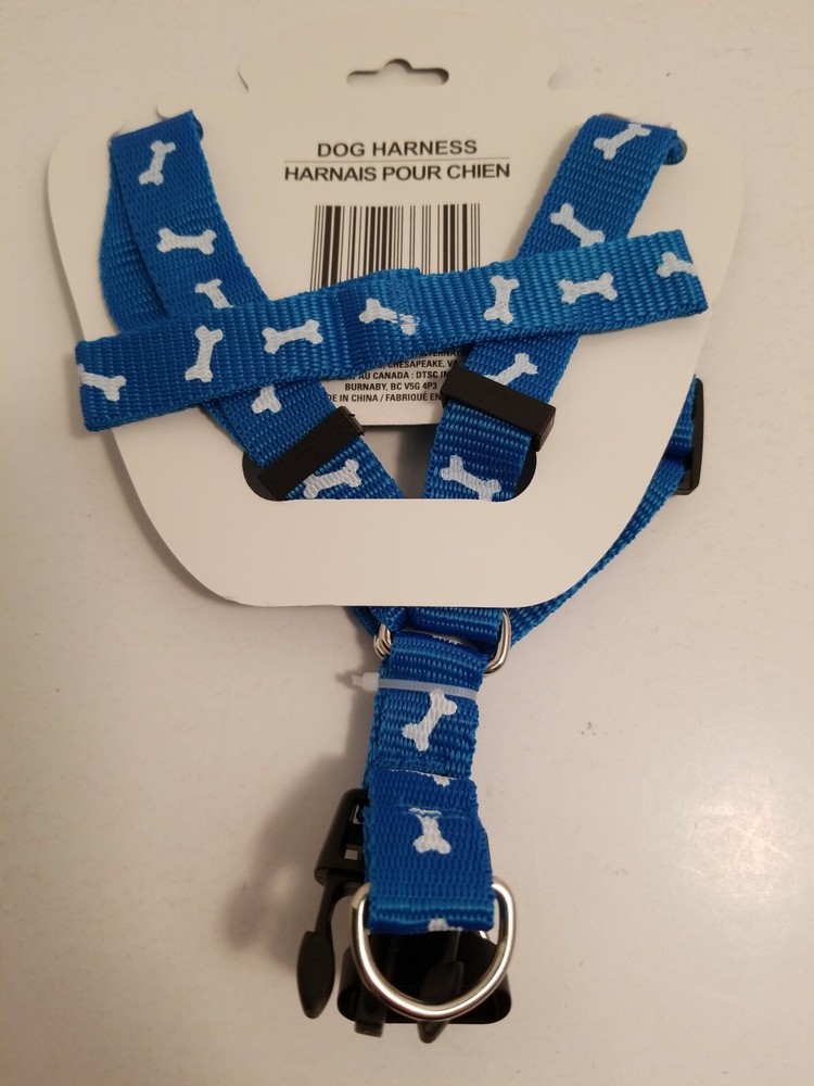 Dog Harness Size Medium Blue With White Bones