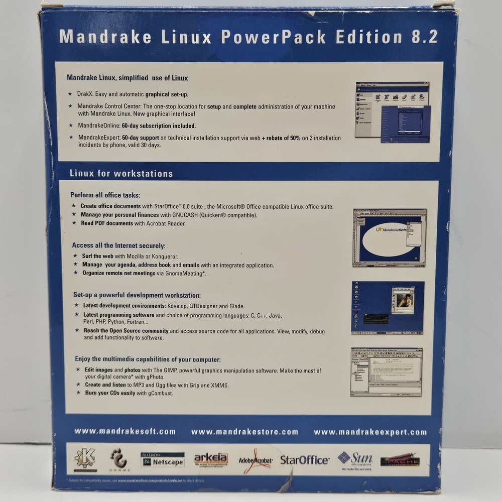 Linux Mandrake 8.2 PowerPack Edition Operating System Software 7 CD'S Manuals