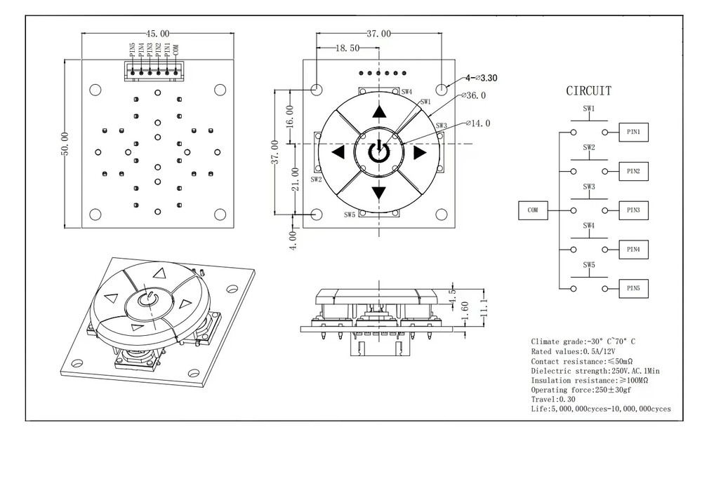5 way direction on board Push press Button Momentary switch cover cap schalter
