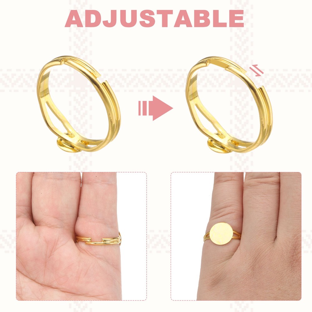 40 Pack 12mm Adjustable Blank Rings, Silver, Gold, White, Light Gold