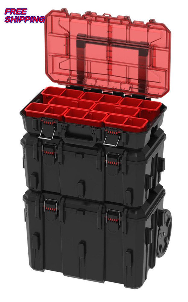 Stackable Toolbox Heavy Duty 3 Piece Modular Rolling System Equipment Storage