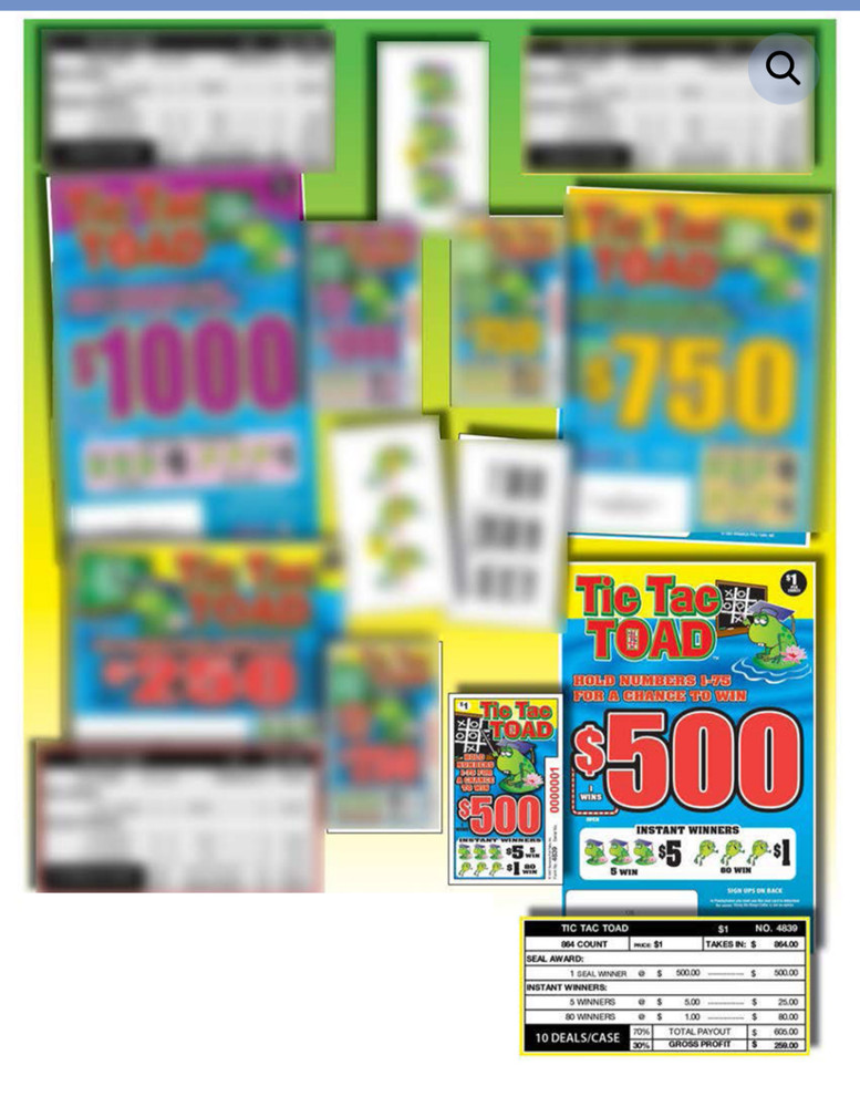 Pull Tab Tickets - Hard Card - Game- Holder - Tic Tac Toad - 1,440 ct