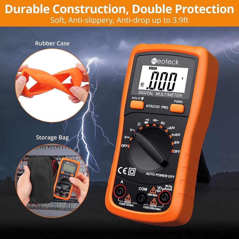 Neoteck Auto Ranging Digital Multimeter AC/DC Voltage Current Ohm Orange