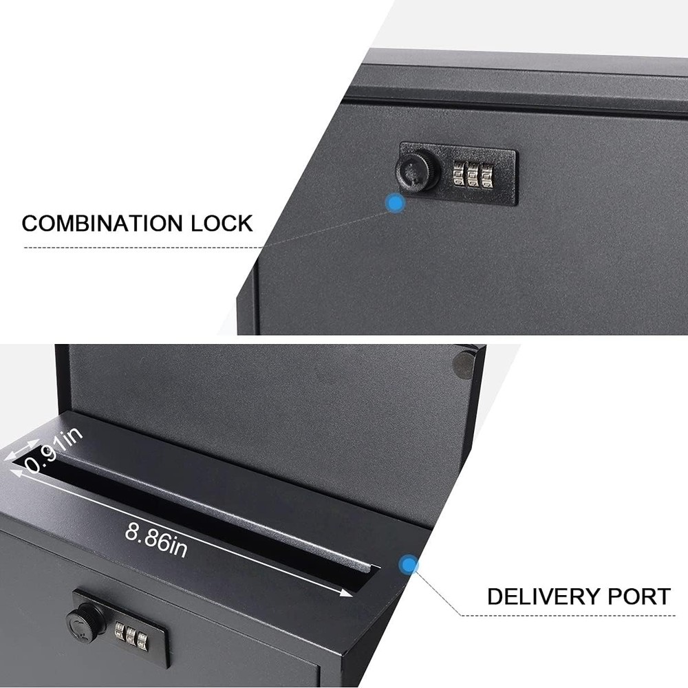 Locking Mailbox Wall Mount Combination Lock Drop Box Large Capacity with Galv...