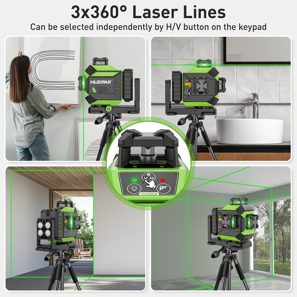 HUEPAR 3D Self Leveling Cross Line Laser Level with Pulse Mode Alignment Tool