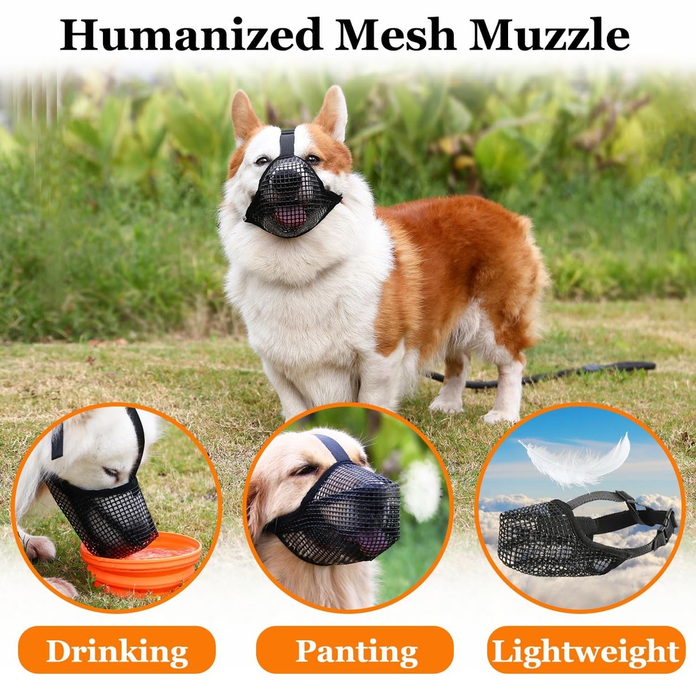 Dog Muzzle Soft Mesh Breathable Adjustable Mouth Guard Black Size L Large Pet