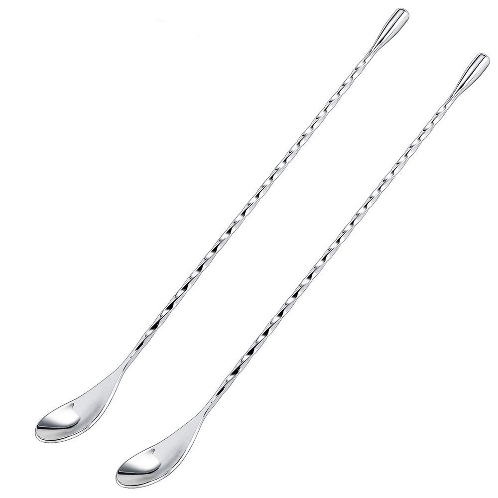12 Inches Mixing Spoon Stainless Steel, 2 Pack Spiral Pattern Bar Spoon for C...