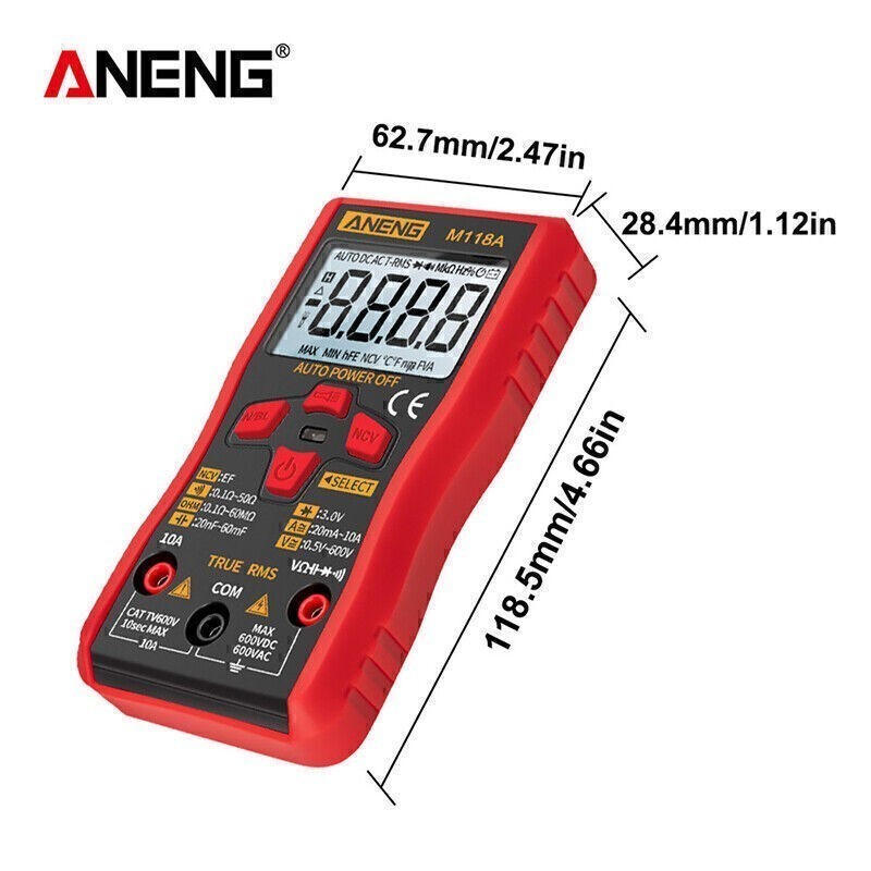 ANENG M118A Digital Mini Multimeter Tester AC/DC Resitance Voltage Meter RMS NCV
