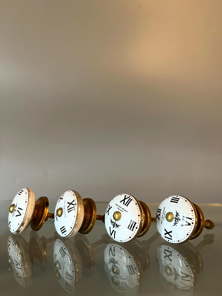Vintage Clock Face Cupboard Knobs set of four