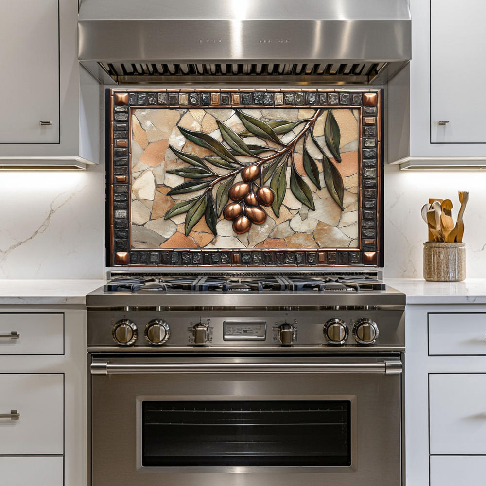 Olive Branch Copper Look Tempered Glass Kitchen Backsplash Panel
