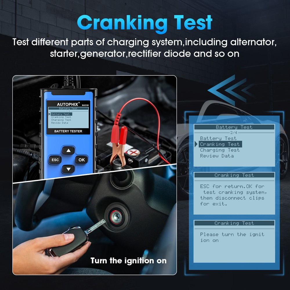Autophix BAS100 Battery Tester Quick Charging Circut Check load Charger Analyzer