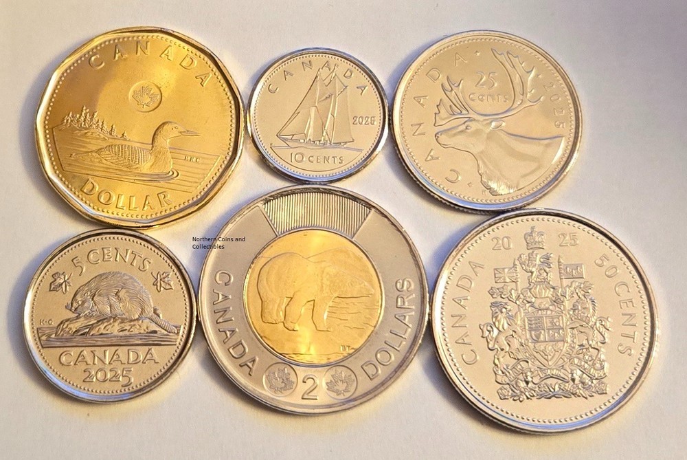 Canada 2025 5 Cent, 10 Cent, 25 Cent, 50 Cent, 1 Dollar, 2 Dollar BU Set