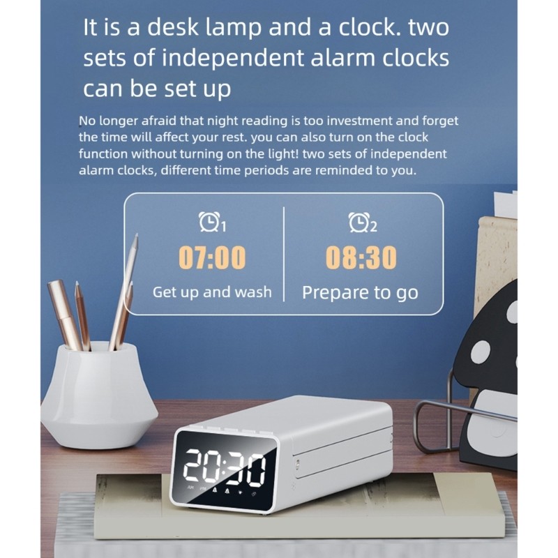 Folding Soundless Alarm Clock with Gentle Nightlight Simple Controls
