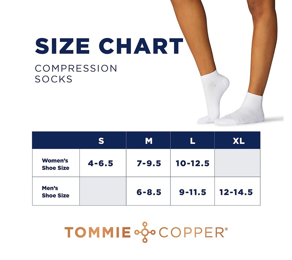 Tommie Copper 6 Pack Snugstay Ankle Compression Socks Blue Dot -Large