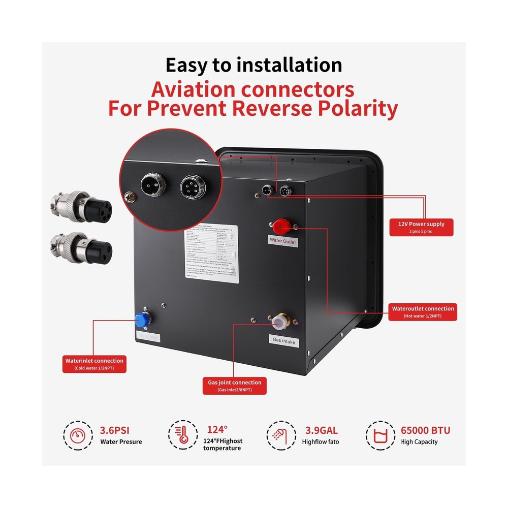 RV Tankless Water Heater, 65000 BTU Propane Water Heater with 15"x15" Door, R...