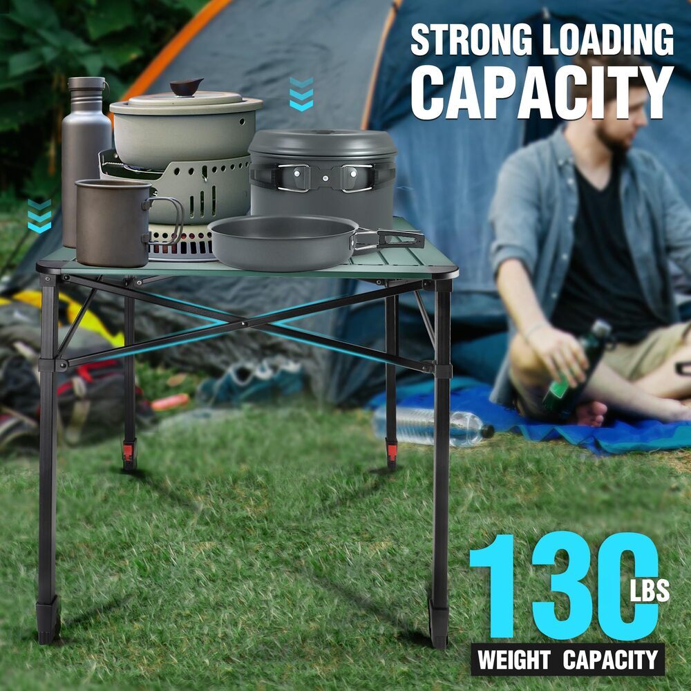 VILLEY Folding Camping Square Table w/Bag Lightweight Aluminum Adjustable Tables