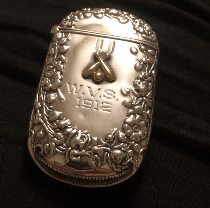 Sterling silver Match case with wreath etching Vintage