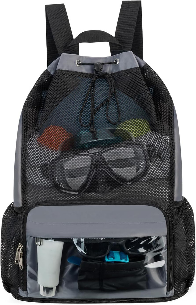 Sandproof Drawstring Backpack with Shoe Compartment and Wet Pocket - Grey