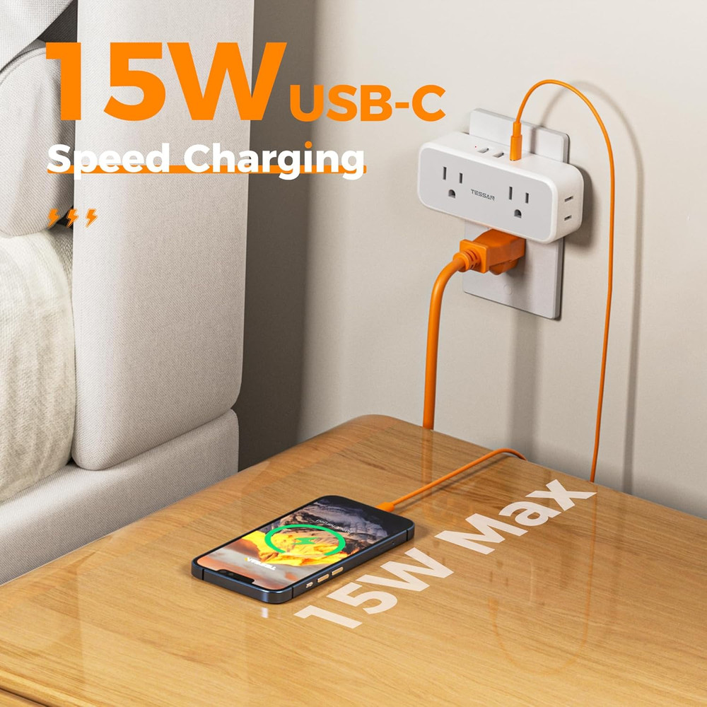 Surge Protector Outlet Extender, Multi Plug Splitter with 4 Electrical Outlets