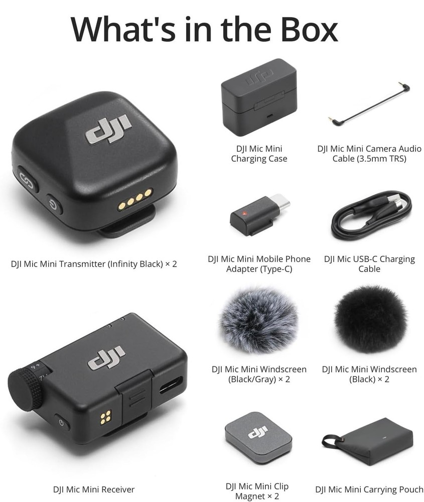 DJI Mic Mini (2 TX + 1 RX + Charging Case) Wireless Lavalier Microphone Vlogging