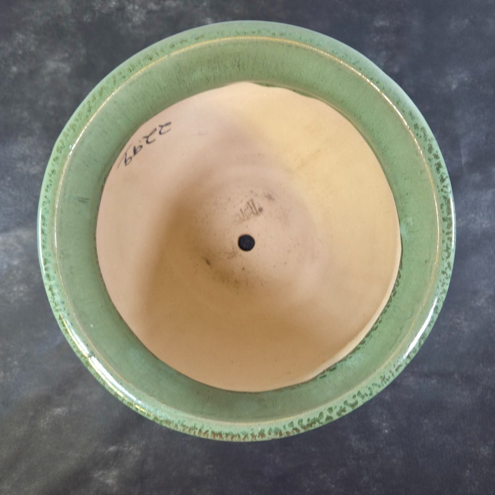 Sage Green Glaze Ceramic Round Planter 8 3/4" High Nice