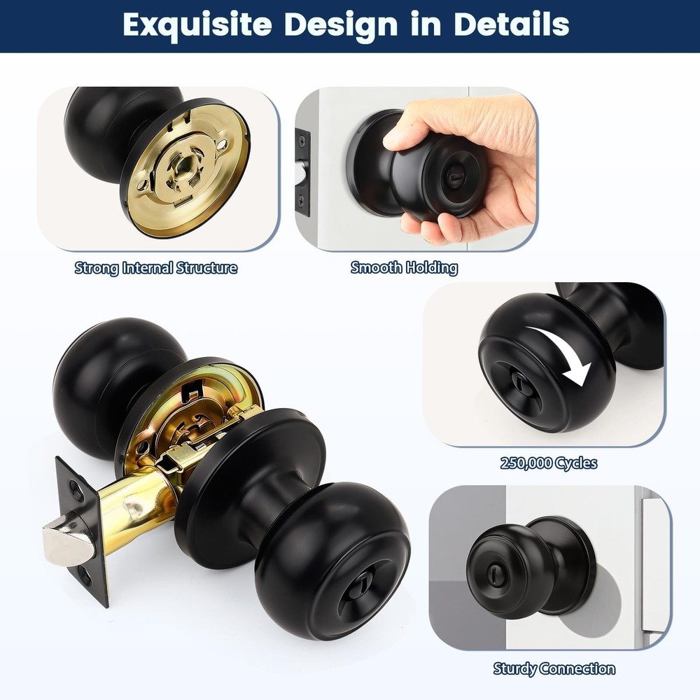 Orger 2 Pack Matte Black Privacy Door Knobs Interior, Classic Round Shape Bed...