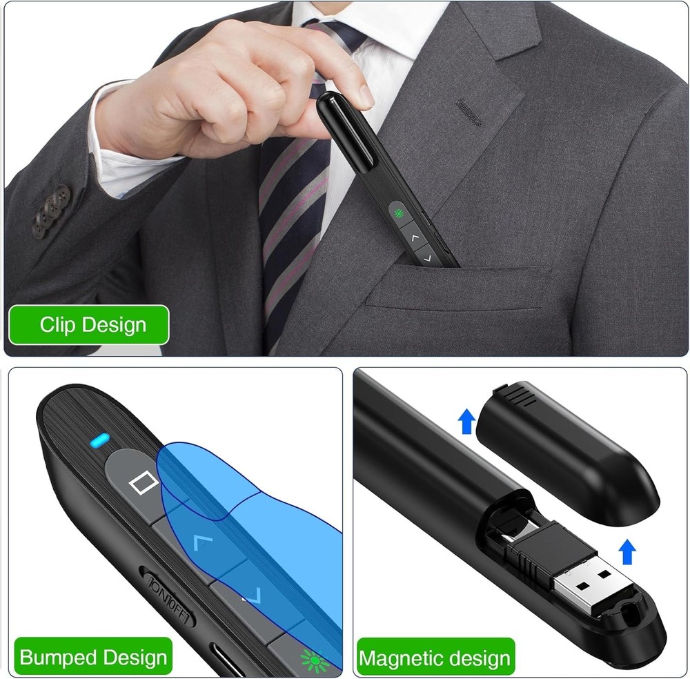 Wireless Remote Clicker for Presentations with Volume Control & Long Range Use