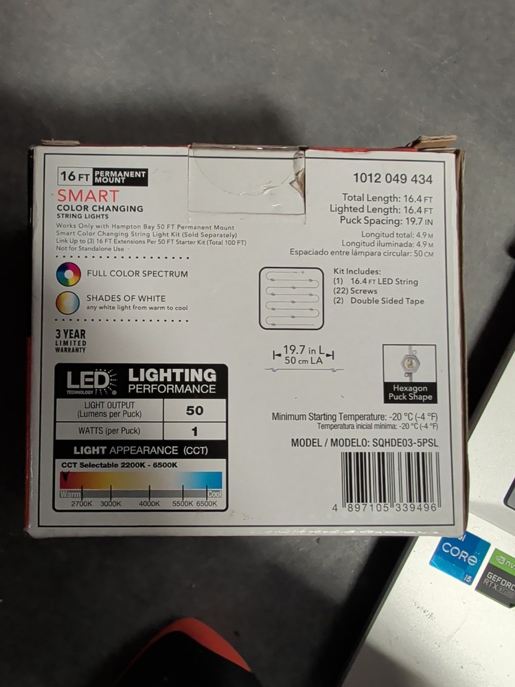 Hampton Bay Smart Color Changing 16 Ft String Lights Expansion Kit 1012 049 434