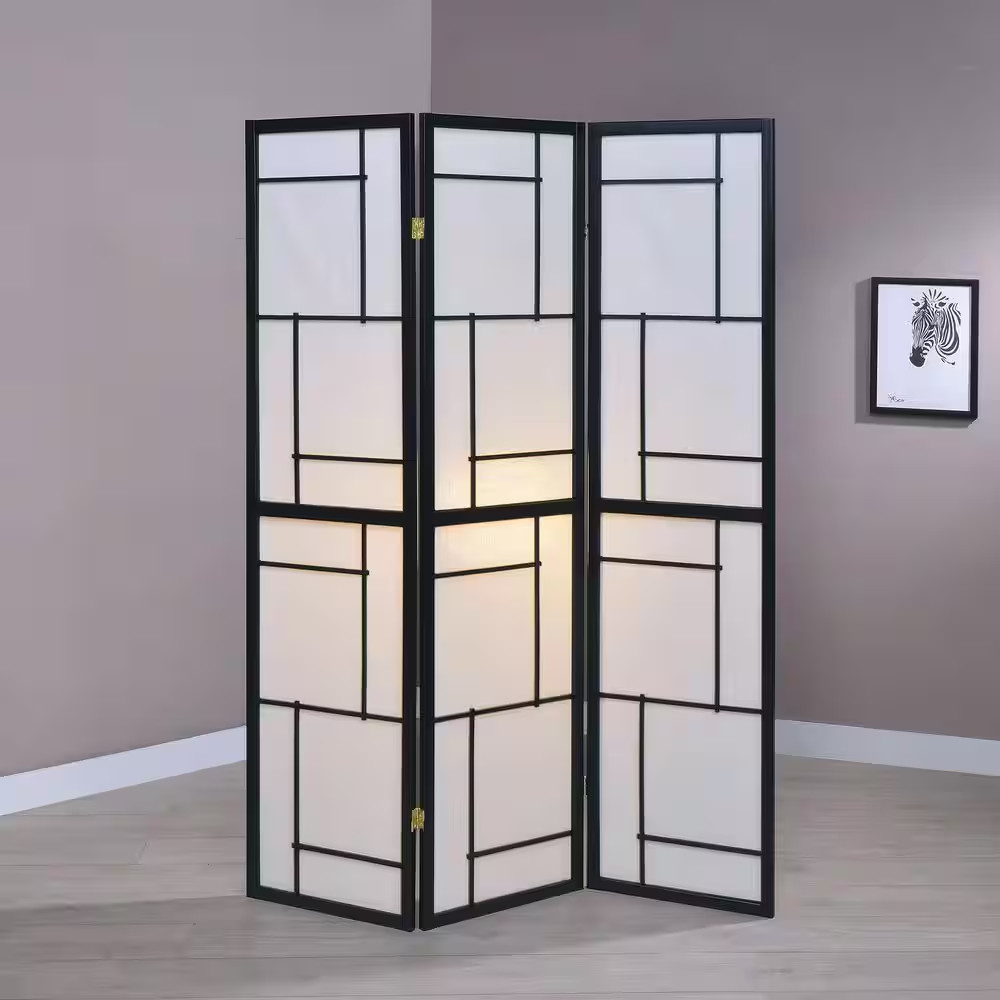 Damis Black and White 3-Panel Folding Floor Screen