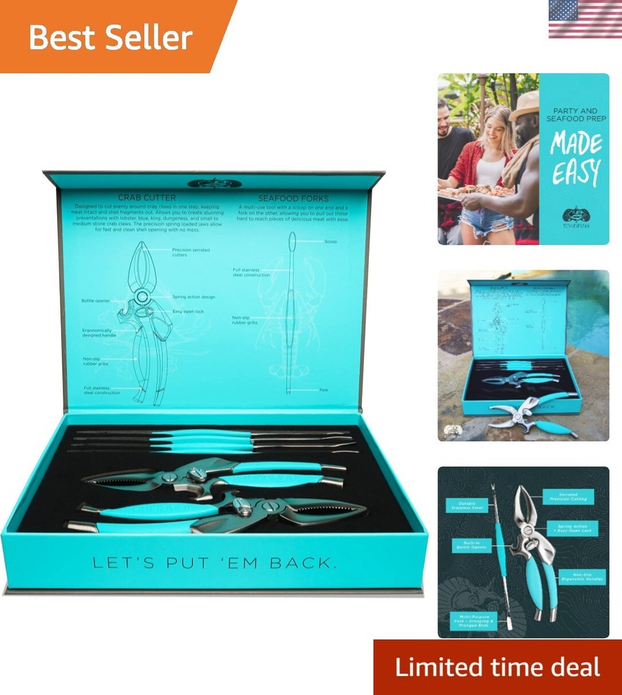 Crab & Lobster Seafood Tool Set - 2 Shell Crackers With Cutters & 4 Multi-Use...