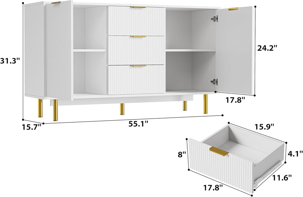 Modern 55" Sideboard Buffet Cabinet with Storage, White