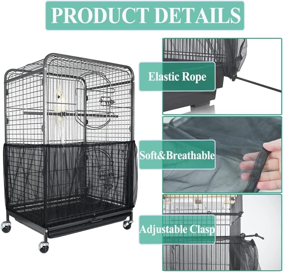 ASOCEA Extra Large Bird Cage Seed Catcher Guard Universal Birdcage Black