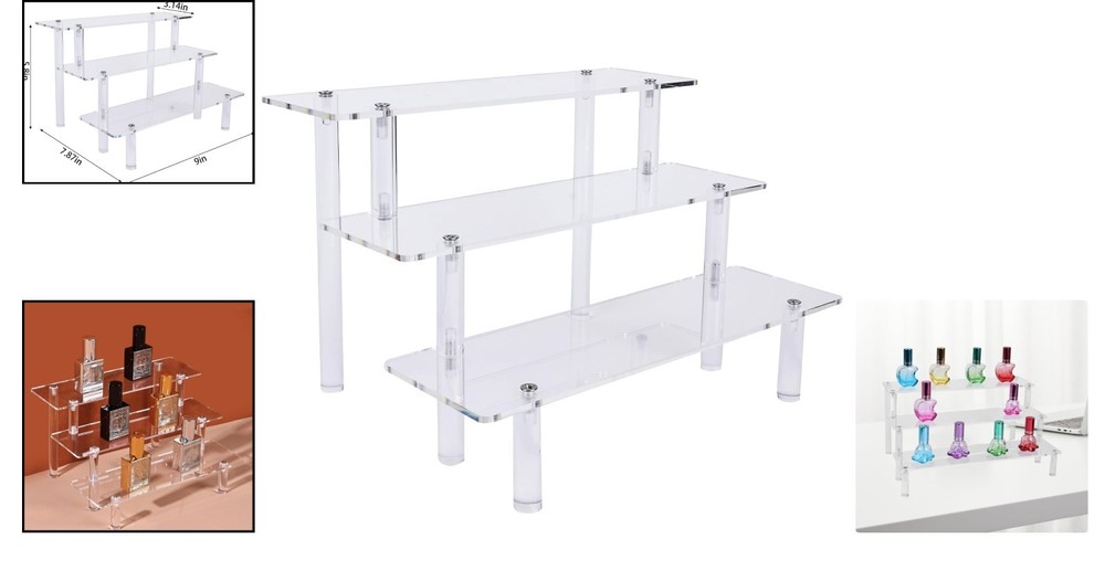 Elegant 3 Tier Acrylic Display Risers - Perfume & Cupcake Organizer - 9 In.